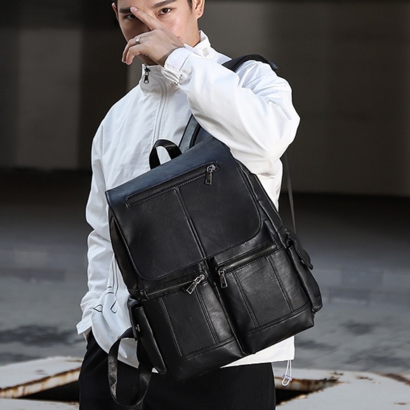 Luxury Men Backpack Waterproof PU Leather Travel Bag Man Large Capacity Teenager Schoolbag Male Business Laptop Backpacks