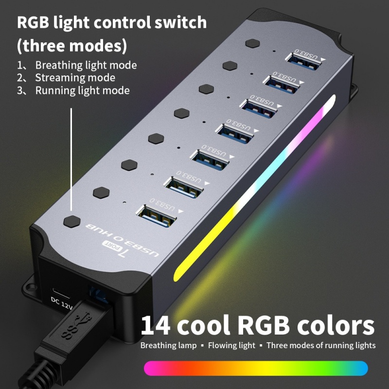 4/7/10 in 1 Powered USB3.0 Interface Docking Station RGB Light Mouse Keyboard HUB Aluminum Alloy Computer Converter Connector