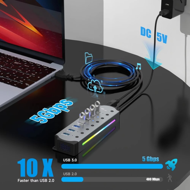 4/7/10 in 1 Powered USB3.0 Interface Docking Station RGB Light Mouse Keyboard HUB Aluminum Alloy Computer Converter Connector