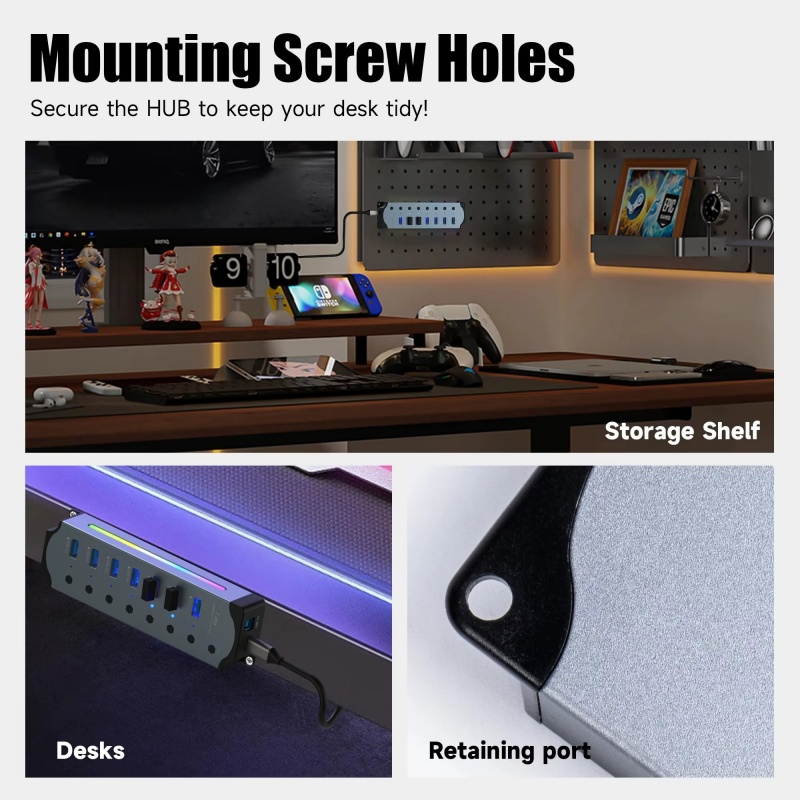 4/7/10 in 1 Powered USB3.0 Interface Docking Station RGB Light Mouse Keyboard HUB Aluminum Alloy Computer Converter Connector