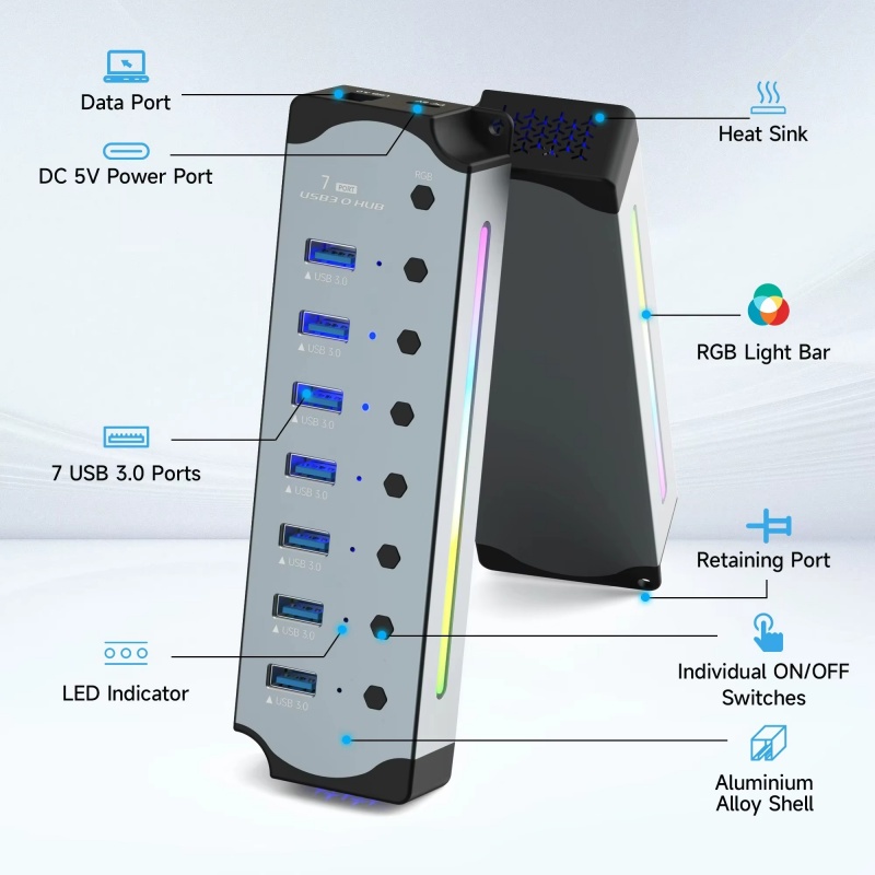 4/7/10 in 1 Powered USB3.0 Interface Docking Station RGB Light Mouse Keyboard HUB Aluminum Alloy Computer Converter Connector