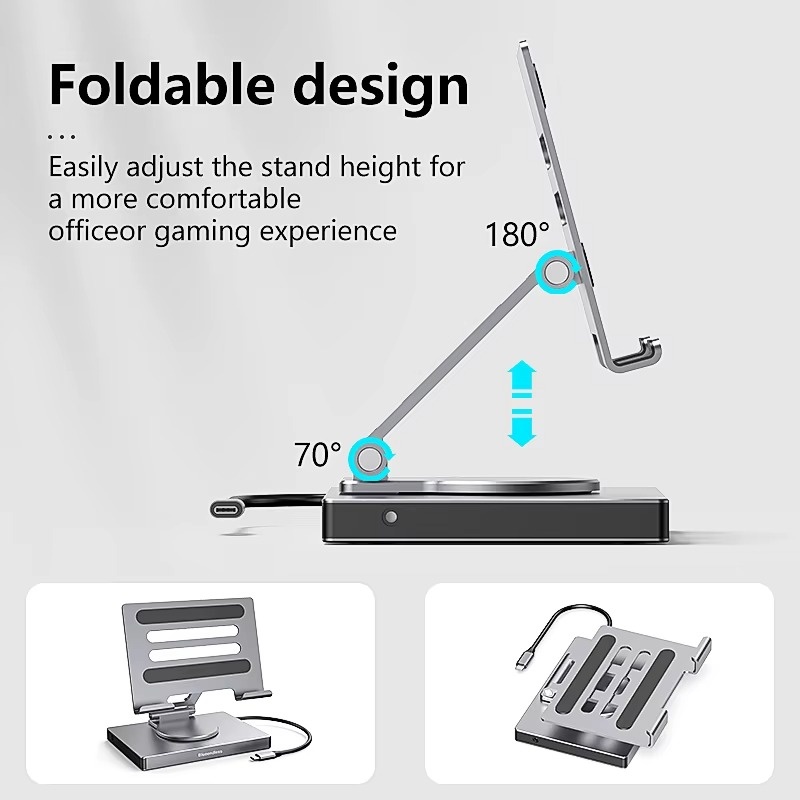 USB C HUB Tablet Holder Docking Station 4K60Hz HDMI 1000Mbps Ethernet USB3.0 5Gbps Data Transfer PD100W for Tablet Phone Laptop