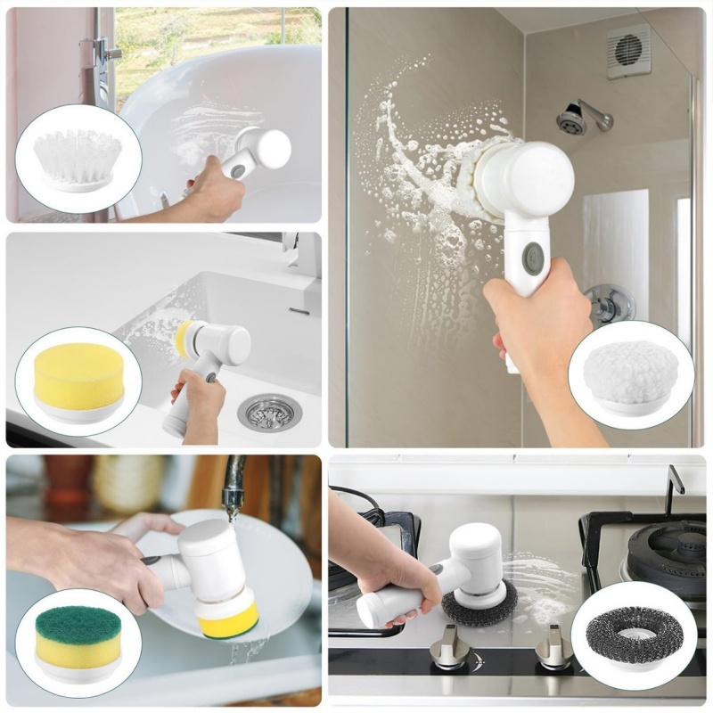 5in1 Electric Spin Scrubber Electric Cleaning Brush Cordless Power Scrubber with Replaceable Brush Heads Handheld Power Scrubber