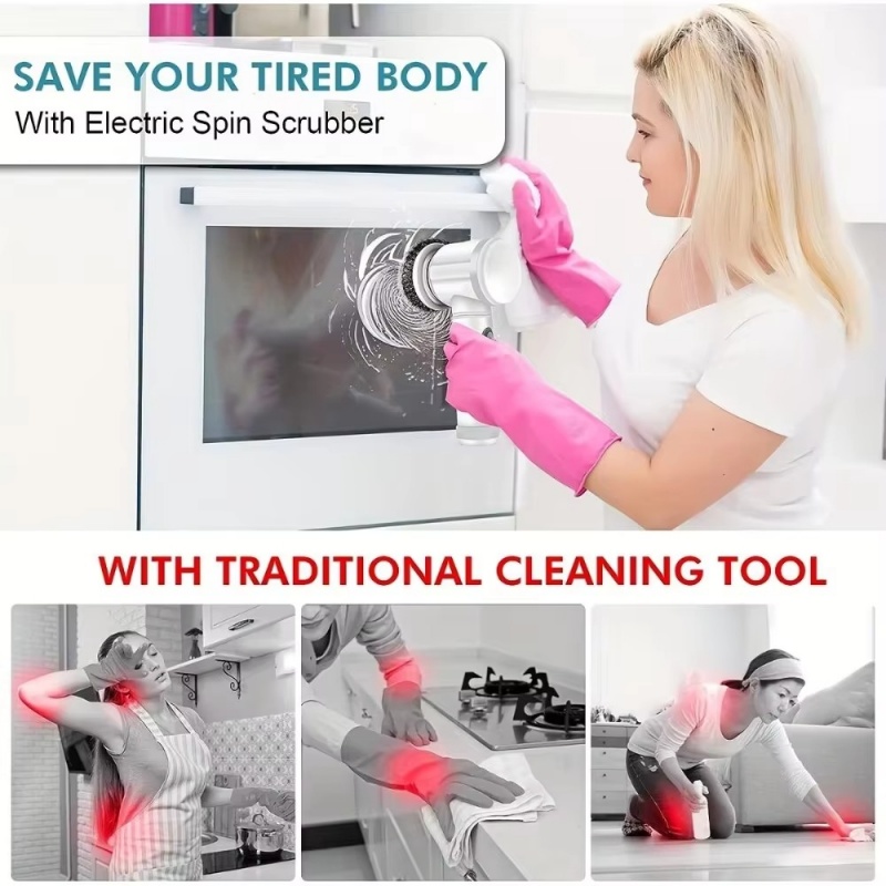 5in1 Electric Spin Scrubber Electric Cleaning Brush Cordless Power Scrubber with Replaceable Brush Heads Handheld Power Scrubber