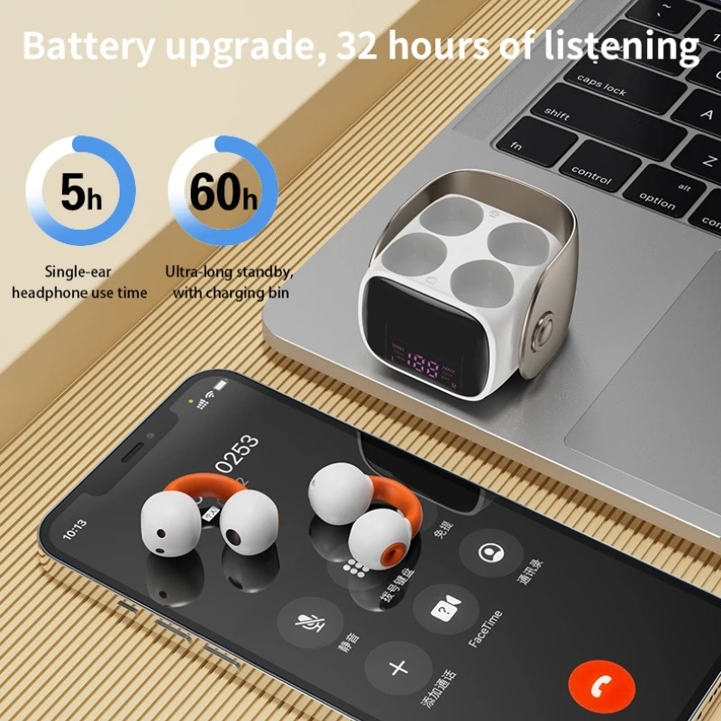 Ear Clip Wireless Headphones TWS Sports Bluetooth Earphones ENC Noise Canceling IPX4 Waterproof Handsfree Airbag Headset