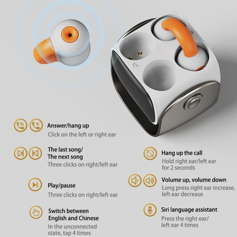 Ear Clip Wireless Headphones TWS Sports Bluetooth Earphones ENC Noise Canceling IPX4 Waterproof Handsfree Airbag Headset