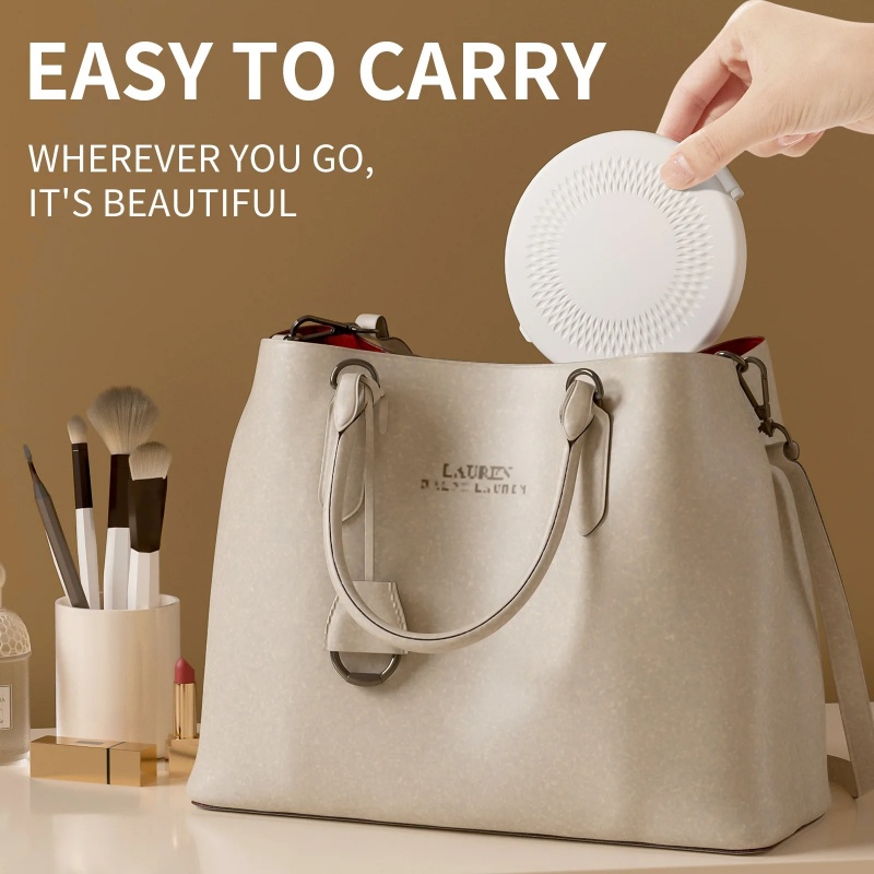 Rechargeable Mini Round Vanity Led Mirror Portable Fold Magnifying Double Side Pocket Cosmetic Mirror Dimmable Led Makeup Mirror