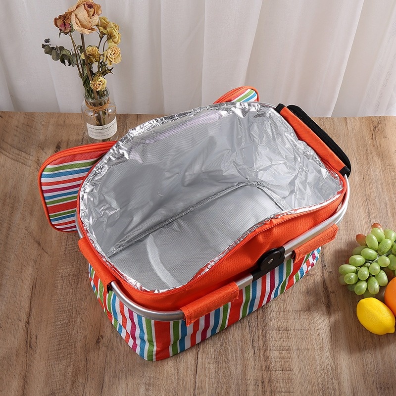 Beach Picnic Basket 30L Portable Cooler Basket Camping Grocery Bags Foldable Picnic Bag Cooler For Picnic Items Food Fruit