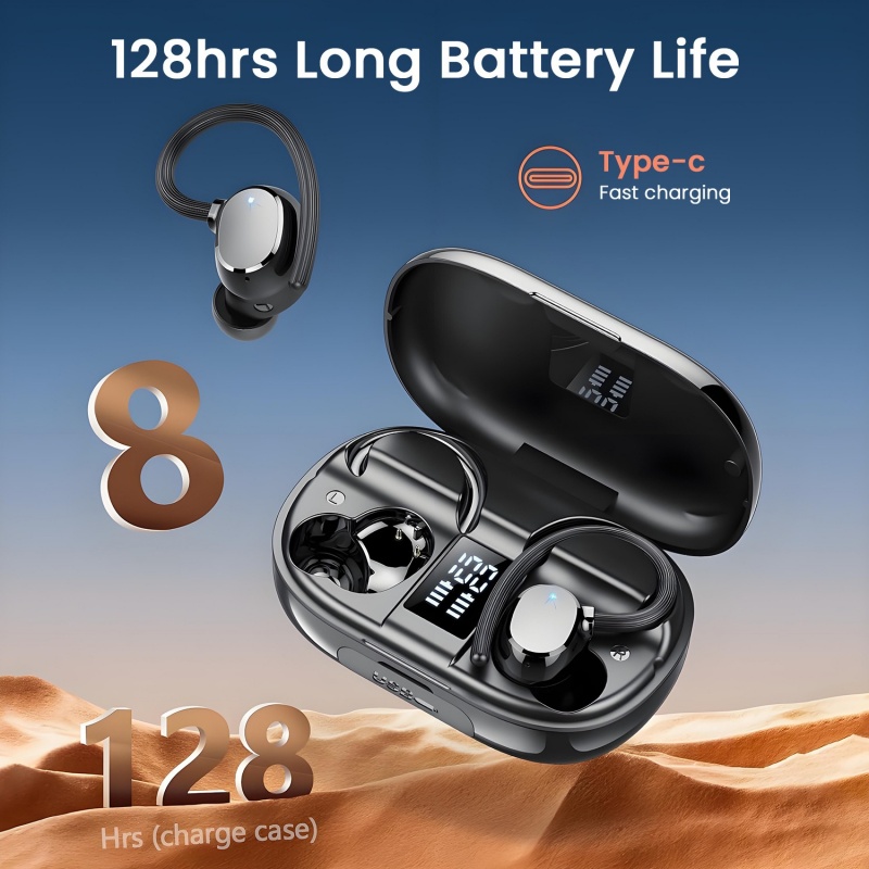 Wireless Bluetooth 5.3 Earphone Business Sports HiFi Stereo Heavy and Low Bass Headphone Life Waterproof Ear Hang Mini Headset
