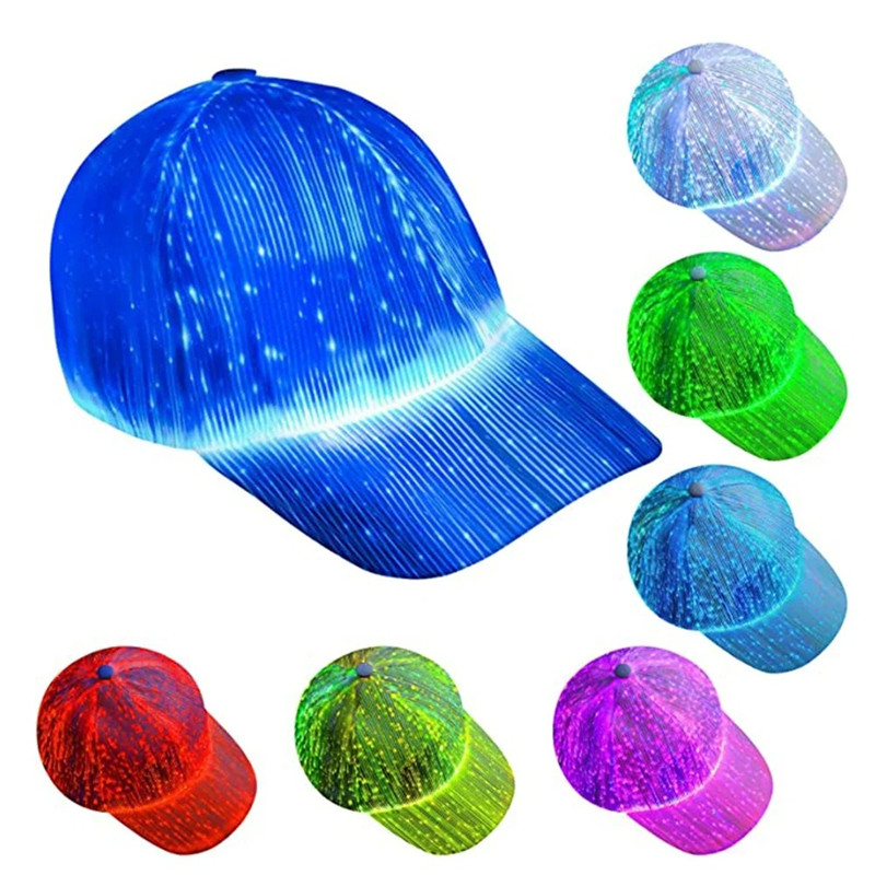 Fiber Optic Cap LED Hat with 7 Colors Luminous Glowing EDC Baseball Hats USB Charging Light Up Hat Performance Led Cap