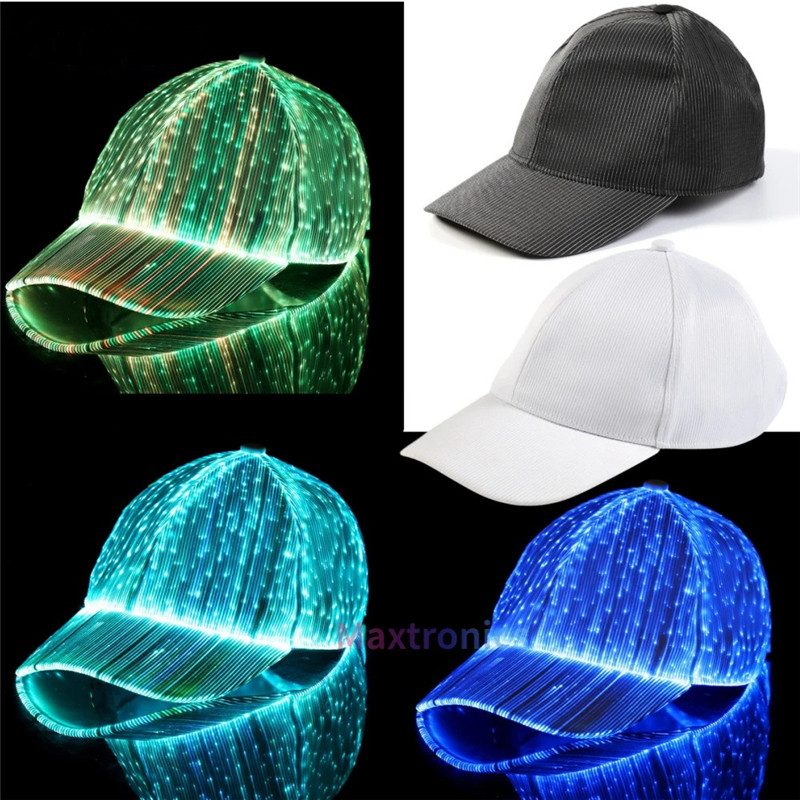 Fiber Optic Cap LED Hat with 7 Colors Luminous Glowing EDC Baseball Hats USB Charging Light Up Hat Performance Led Cap