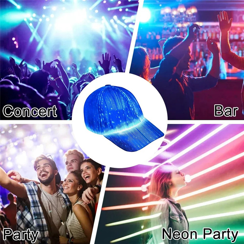 Fiber Optic Cap LED Hat with 7 Colors Luminous Glowing EDC Baseball Hats USB Charging Light Up Hat Performance Led Cap