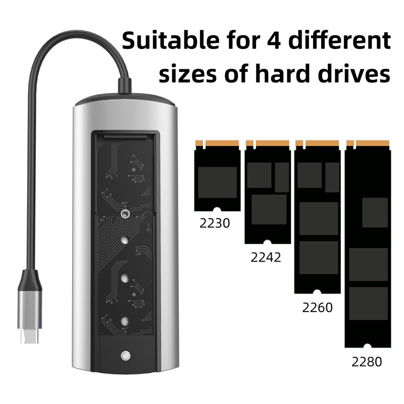 6 in 1 USB C HUB With Disk Storage Function PD100W Type C to HDMI-compatible M.2 SSD SATA NVME HUB Dock Station Splitter