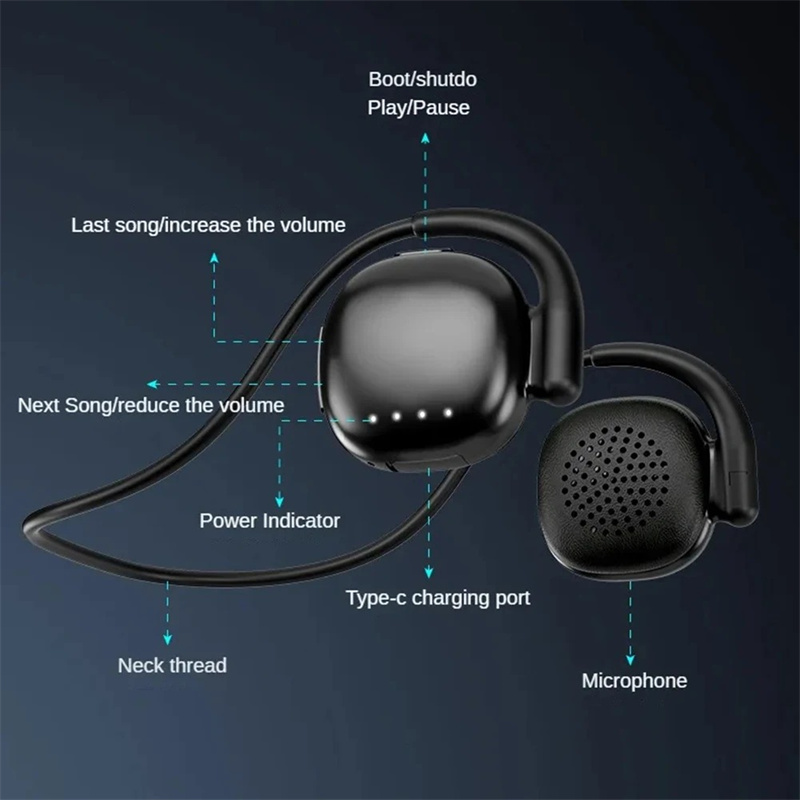 Sports Wireless Bluetooth Earphone HD Noise Reduction Air Conduction Headphones Stereo Earpiece Over-Ear Gaming Headset With Mic