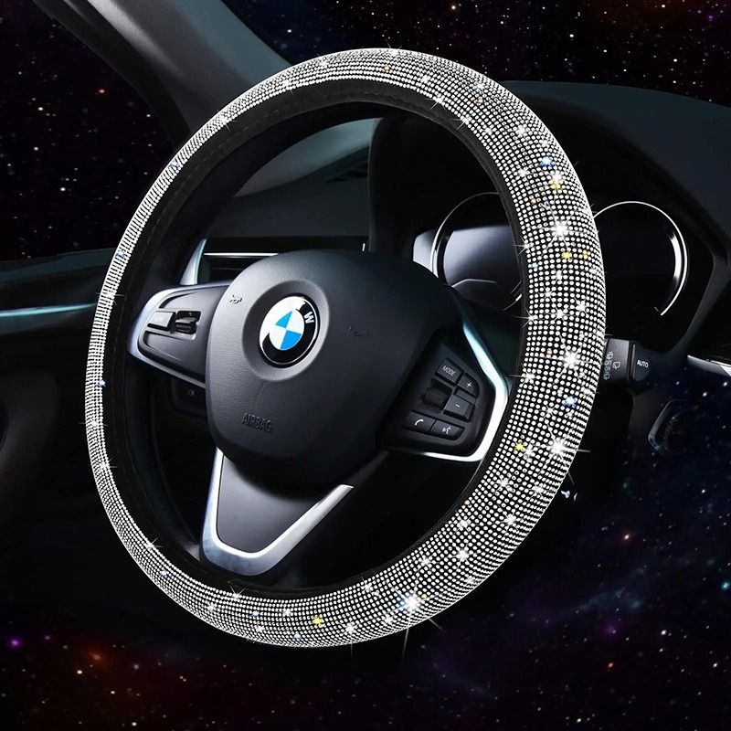 3pcs/set Car Steering Wheel Cover Gear Shift Cover Armrest Pad Universal 38cm Diamond Bling Steering Wheel Car Accessories