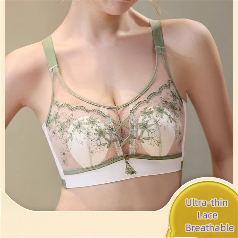 Summer Women's Ultra Thin Breathable Lingerie Gather Bras Female Sexy Thin Cotton Rabbit Ear Cup Bra Lace Edge Decor Underwear
