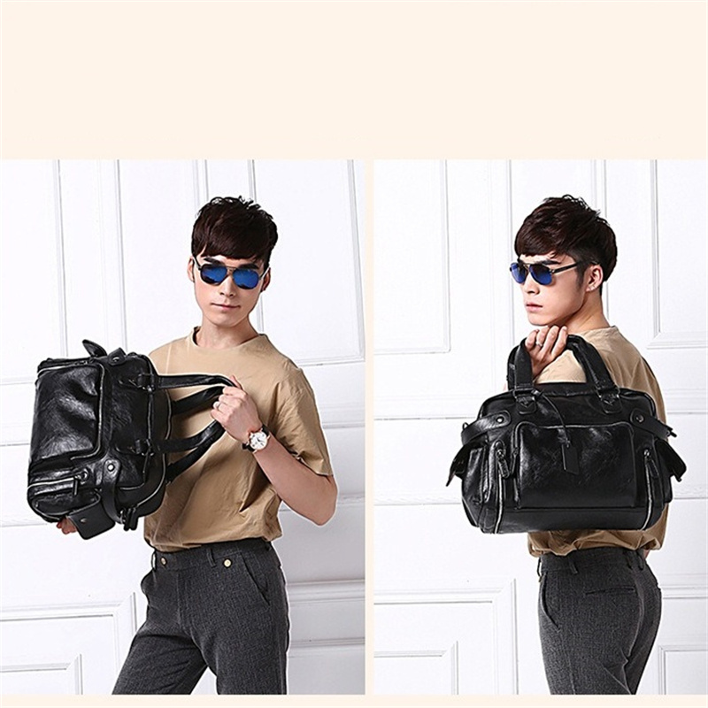 Fashion Men's Soft Leather Briefcase For Laptop Tote Bag Business Shoulder Messenger Bag Handbag Leisure Large Travel Bags Black
