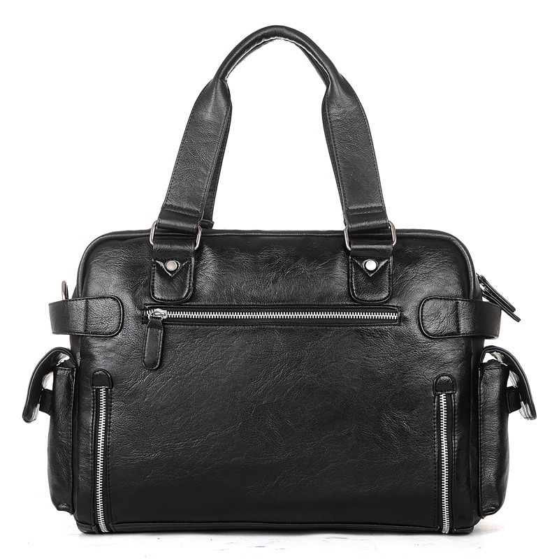 Fashion Men's Soft Leather Briefcase For Laptop Tote Bag Business Shoulder Messenger Bag Handbag Leisure Large Travel Bags Black