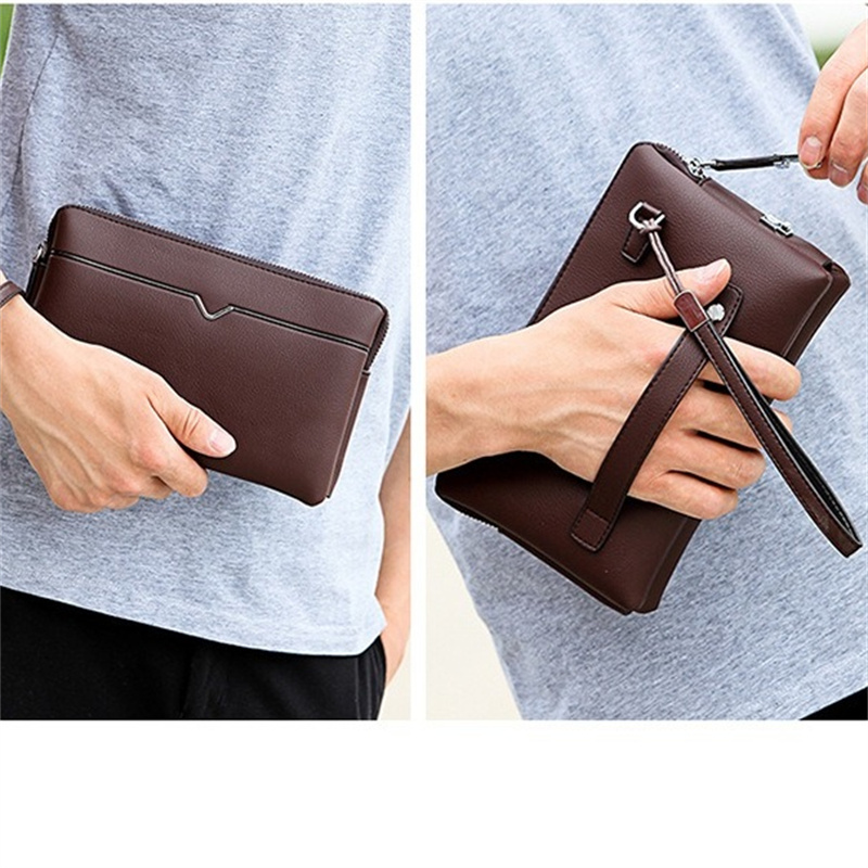 New Luxury Brand Men Clutch Bag Leather Large Capacity Men Business wristlet Wallet Phone Pocket Purse Male Casual Handbag