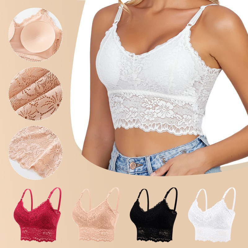 New Women Lace Bras Top Comfortable Bralette Female Hollow Out Wireless Lingerie Seamless Bra Solid Color Sexy Underwear Vest