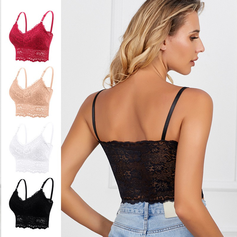New Women Lace Bras Top Comfortable Bralette Female Hollow Out Wireless Lingerie Seamless Bra Solid Color Sexy Underwear Vest