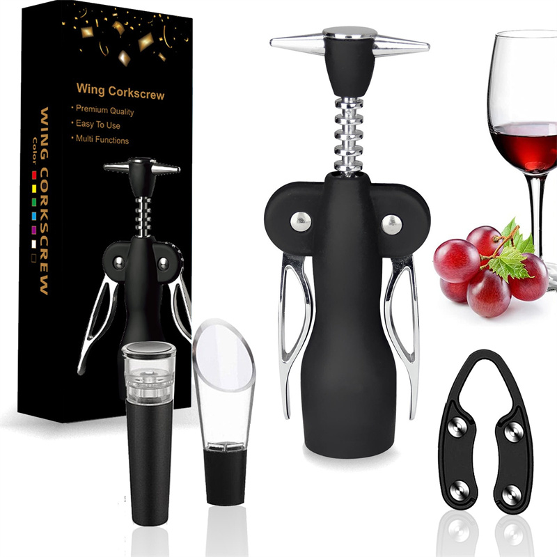 4PCS Wine Set Corkscrew Stainless Steel Manual Wine Opener Cutter With Wine Foil Cutter and Wine Bottle Plug with Pouring Tool
