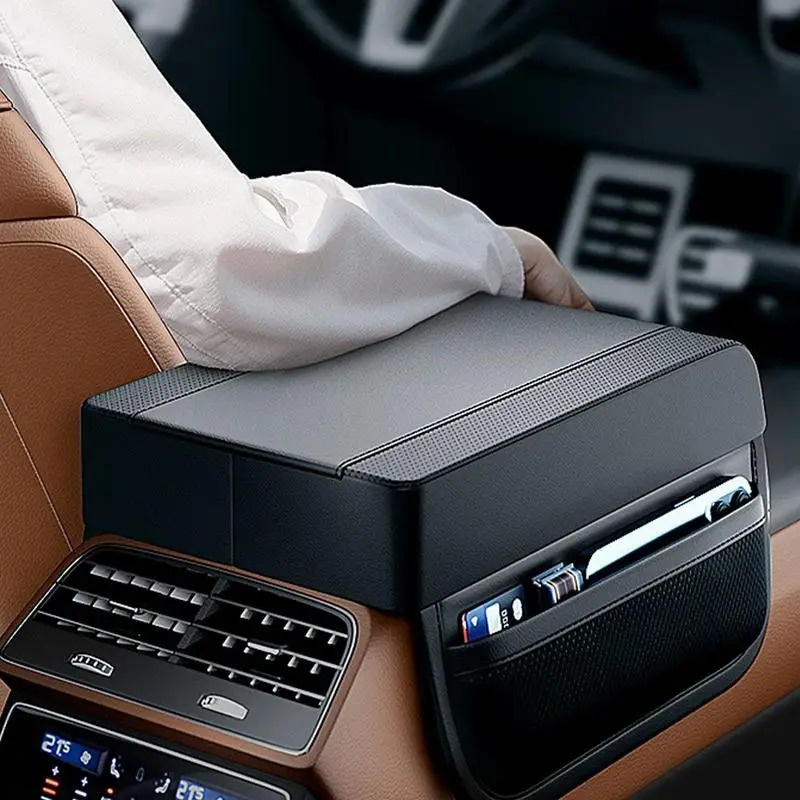 Universal Car Armrest Box Booster Pad Premium Memory Foam Elbow Rest with Pocket Central Leather Armrest Pad Car Accessories