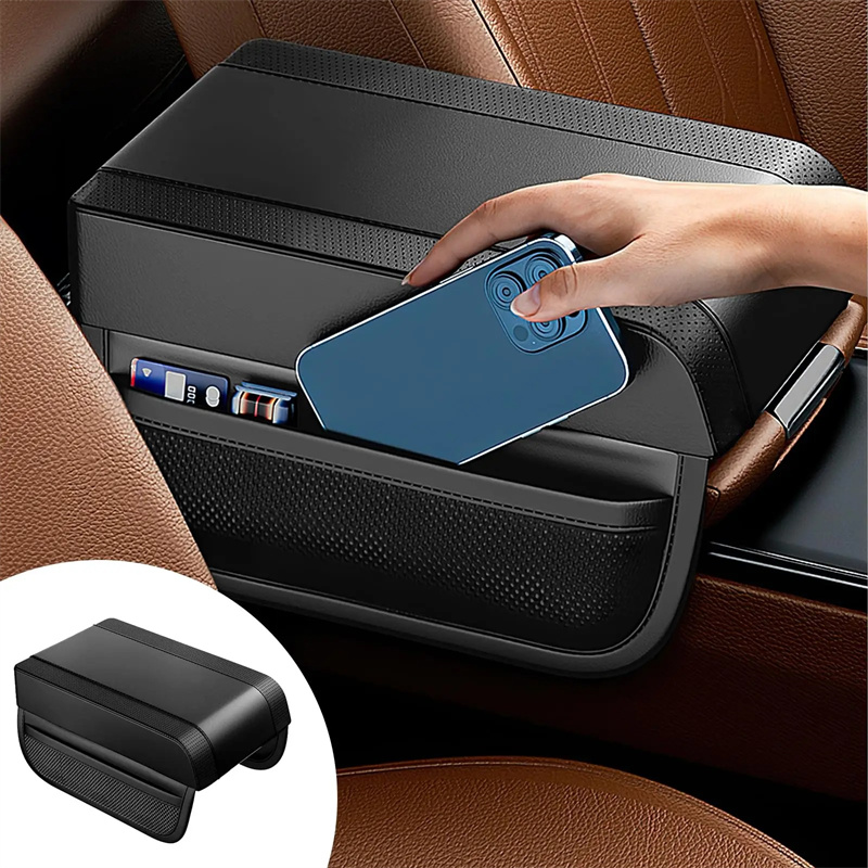 Universal Car Armrest Box Booster Pad Premium Memory Foam Elbow Rest with Pocket Central Leather Armrest Pad Car Accessories