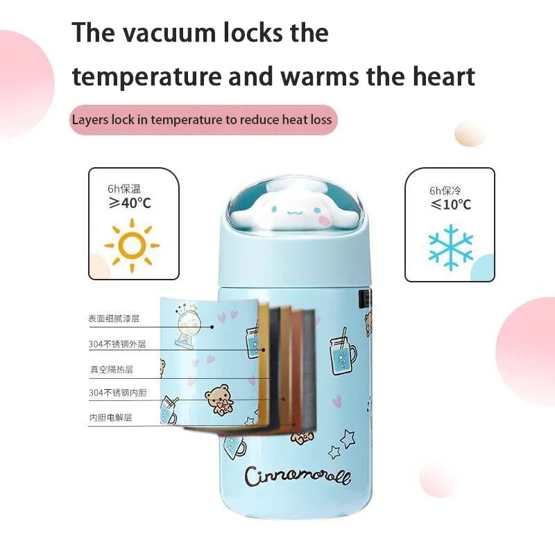 Hello Kitty/My Melody/Cinnamoroll/Pompompurin Insulated Cup Cartoon Cute Stainless Steel Thermos Tumbler Water Bottle 280ML