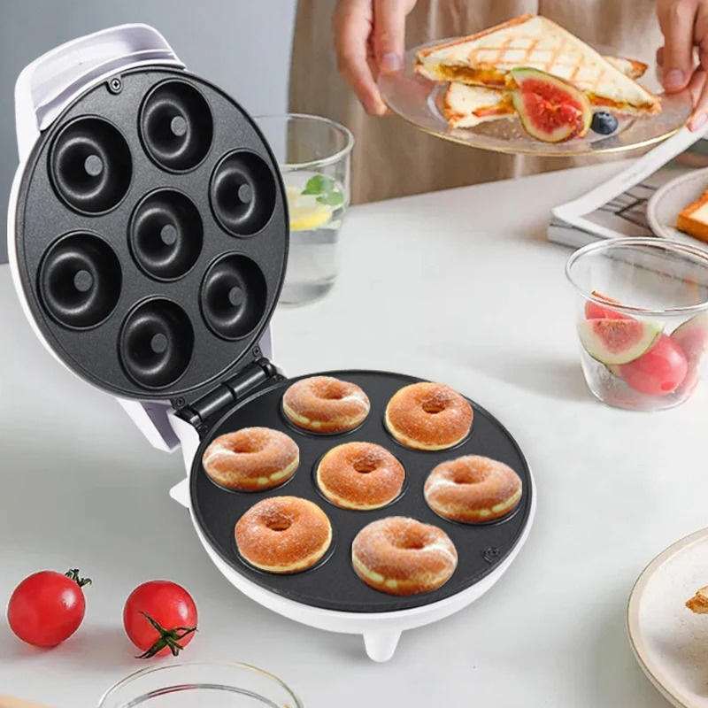 Mini Electric Donut Maker Breakfast Machine Non-Stick 7 Holes Doughnut Makers for Kids Household Multi-Functional Cake Machine