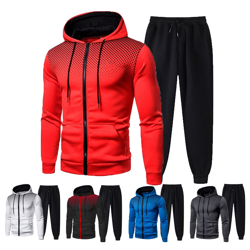 Men's Tracksuit Two-Piece Hoodie+Track Pant Jacket Pullover Casual Outdoor Sport Fashion Streetwear Zipper Hooded Sportswear Set