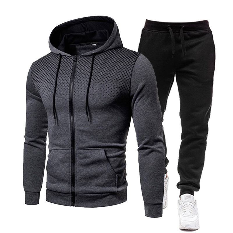 Men's Tracksuit Two-Piece Hoodie+Track Pant Jacket Pullover Casual Outdoor Sport Fashion Streetwear Zipper Hooded Sportswear Set