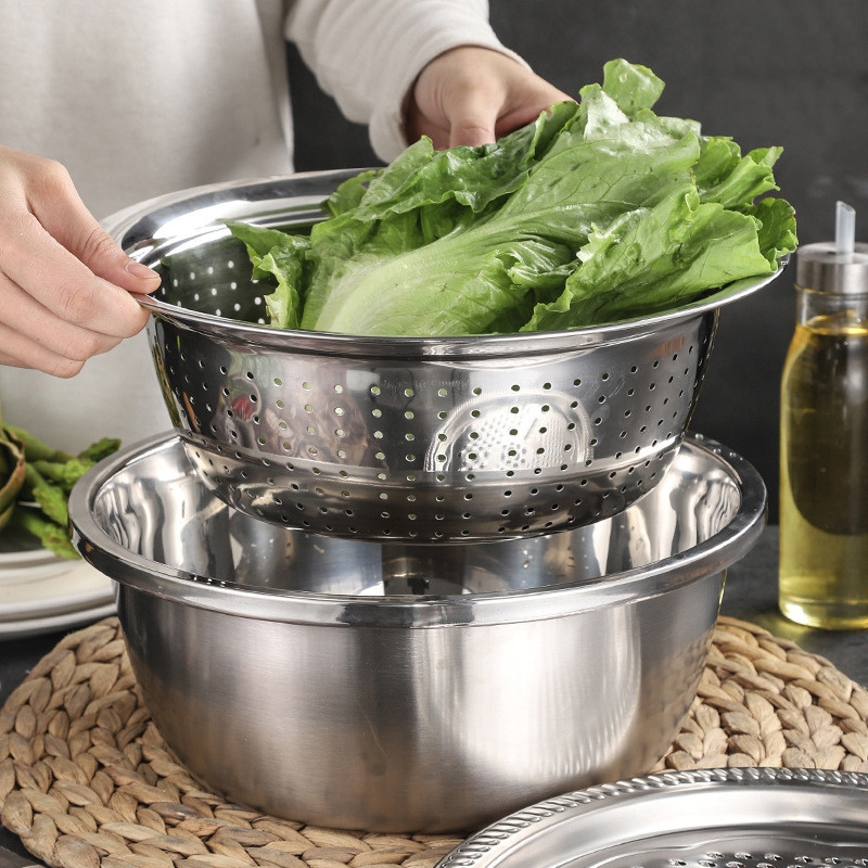 3 in 1 Vegetable Slicer Cutter Drain Basket Basin Stainless Steel Vegetable Julienne Grater Salad Maker Bowl Kitchen Tool
