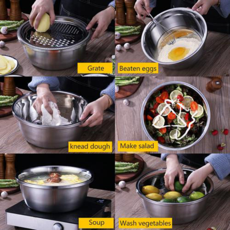 3 in 1 Vegetable Slicer Cutter Drain Basket Basin Stainless Steel Vegetable Julienne Grater Salad Maker Bowl Kitchen Tool