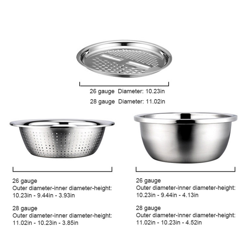 3 in 1 Vegetable Slicer Cutter Drain Basket Basin Stainless Steel Vegetable Julienne Grater Salad Maker Bowl Kitchen Tool