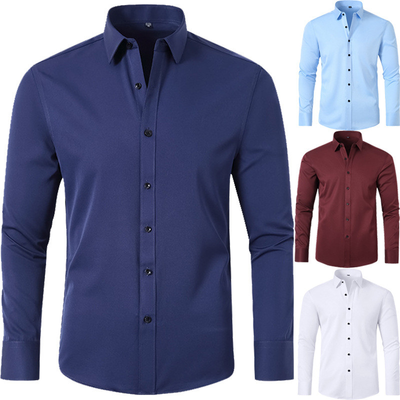 Spring Men's Social Shirt Slim Business Dress Shirts Male Long Sleeve Casual Formal Elegant Shirt Blouses Tops Man Brand Clothes