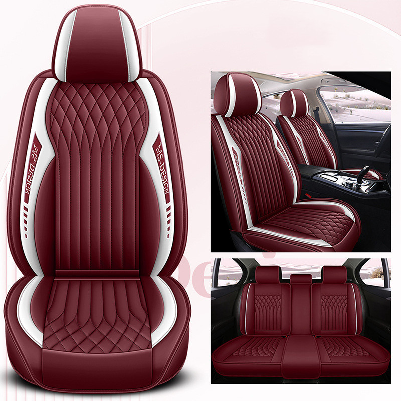 5 Seats Patchwork Car Seat Cover Set Universal Front Rear Seat Cover Leather Car Seat Cushion Accessories Seat Protector Pad Mat