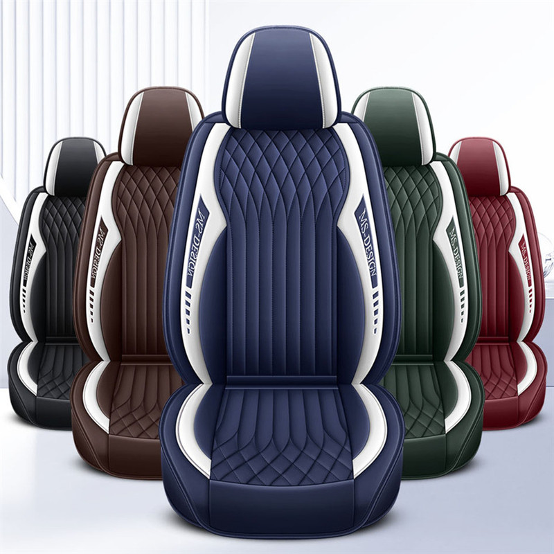 5 Seats Patchwork Car Seat Cover Set Universal Front Rear Seat Cover Leather Car Seat Cushion Accessories Seat Protector Pad Mat