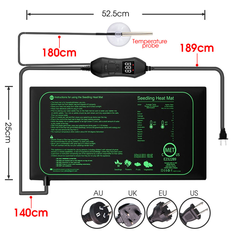 Seedling Heating Mat Waterproof Heat Pad with Temperature Controller Carpet for Plant Hydroponic Seed Germination Propagation