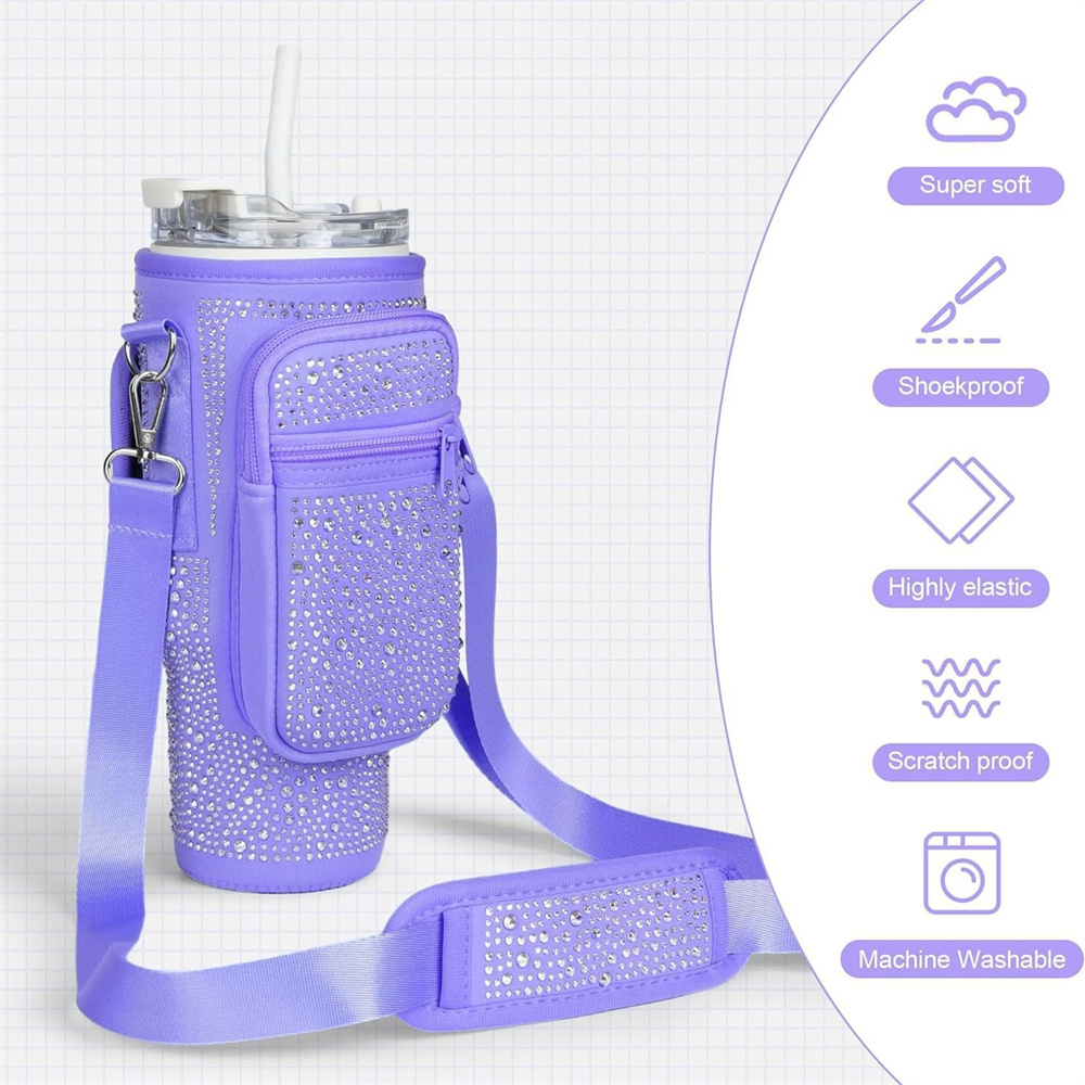 Bling Diamond Water Bottle Holder with Adjustable Strap Water Bottle Sling Bag Water Bottle Bag for Stanley 40oz Cup Accessories
