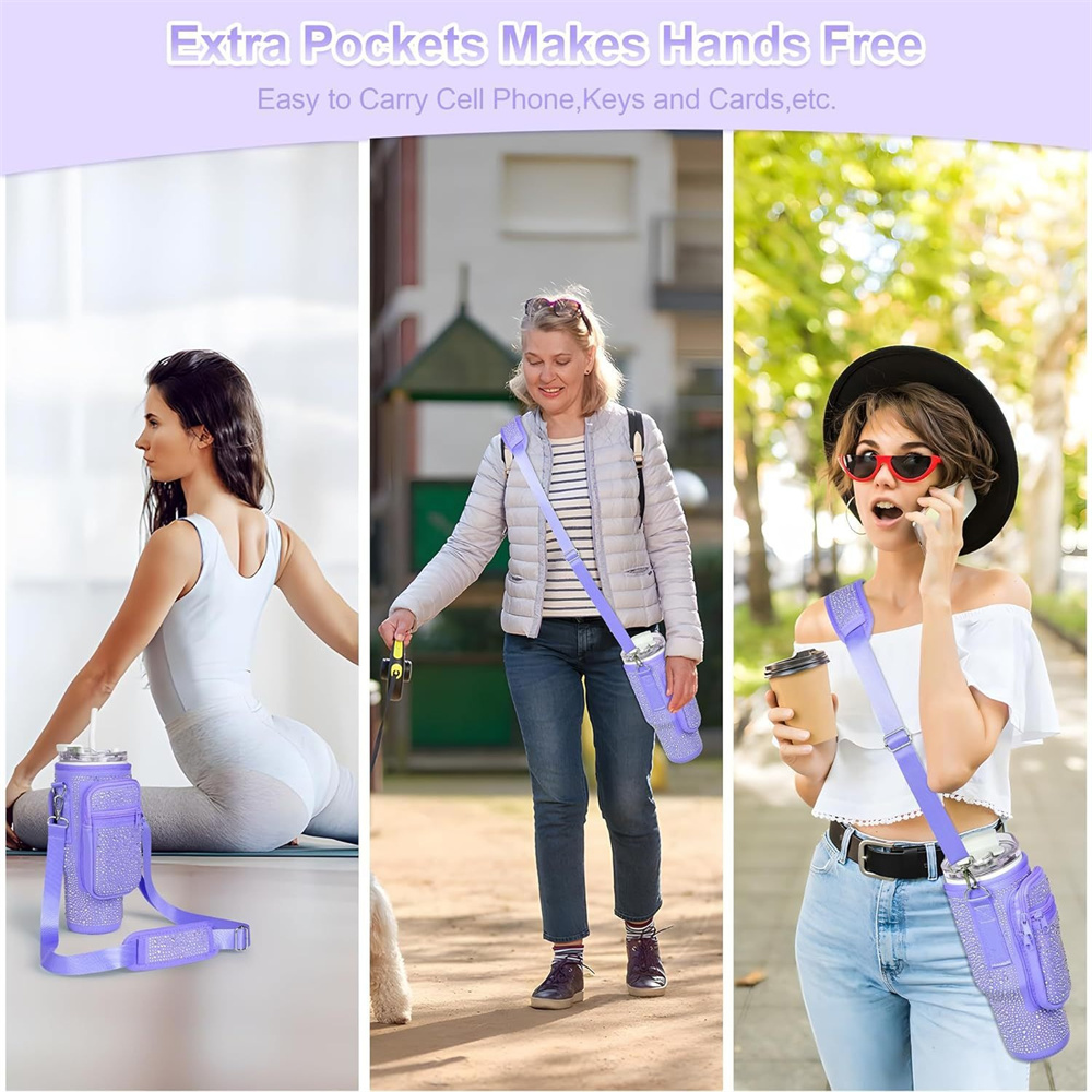 Bling Diamond Water Bottle Holder with Adjustable Strap Water Bottle Sling Bag Water Bottle Bag for Stanley 40oz Cup Accessories