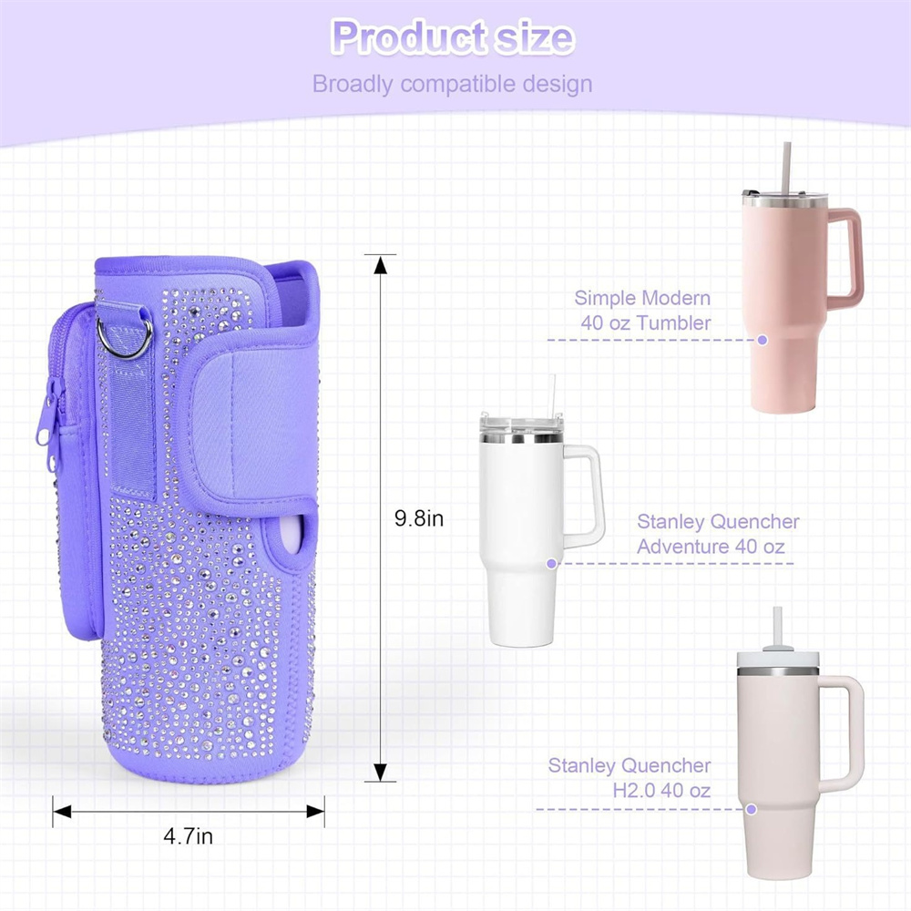Bling Diamond Water Bottle Holder with Adjustable Strap Water Bottle Sling Bag Water Bottle Bag for Stanley 40oz Cup Accessories