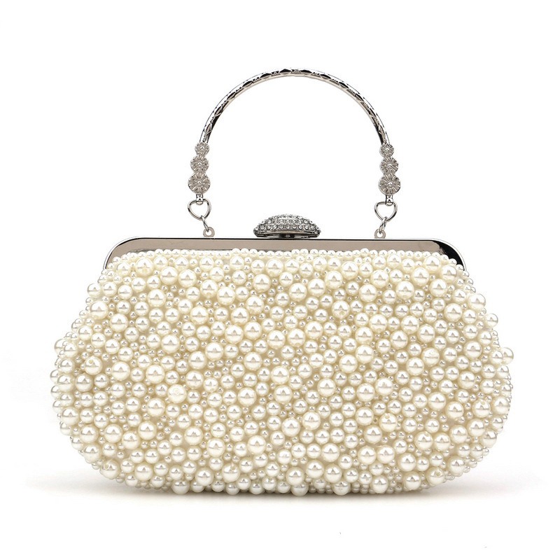 Women Clutch Purse Wallet Bag Female White Beaded Evening Bags Lady Handbag Purses Dinner Minaudiere Bag Party Bag With Chain