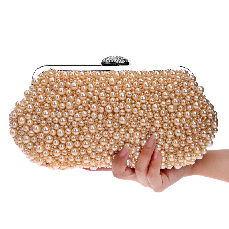 Women Clutch Purse Wallet Bag Female White Beaded Evening Bags Lady Handbag Purses Dinner Minaudiere Bag Party Bag With Chain