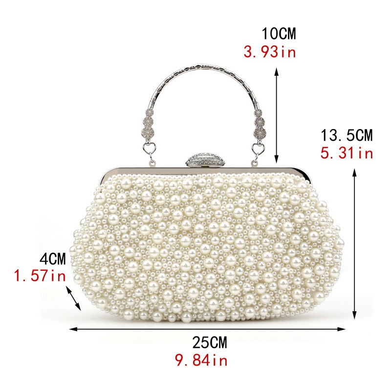 Women Clutch Purse Wallet Bag Female White Beaded Evening Bags Lady Handbag Purses Dinner Minaudiere Bag Party Bag With Chain