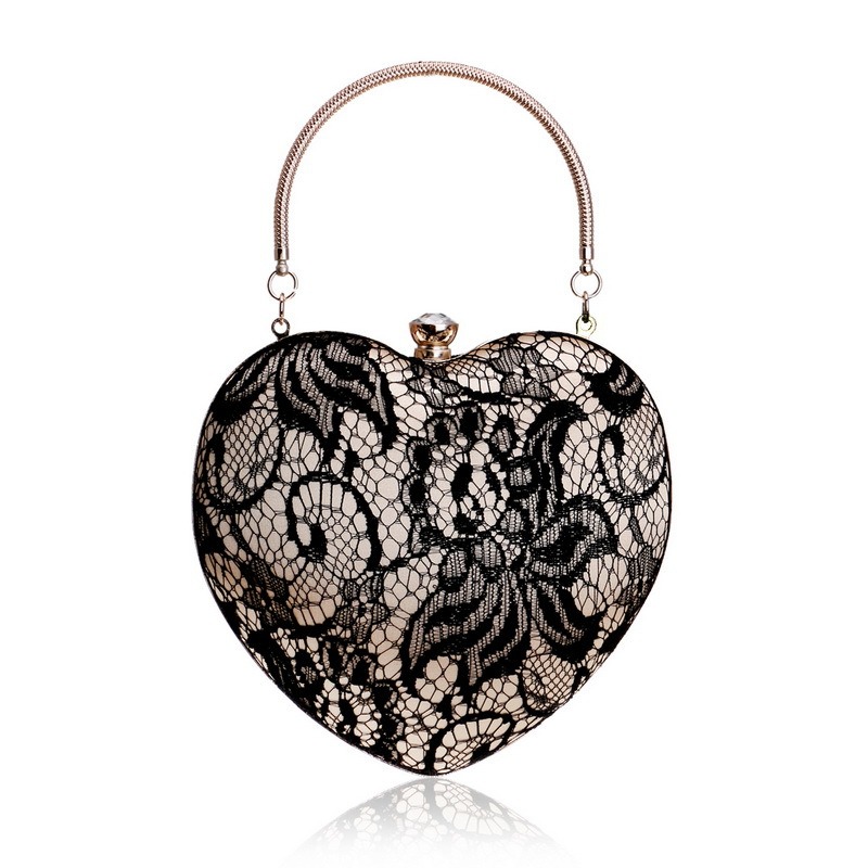Ladies Famous Brand Evening Clutch Bag Heart Shape Lace Purse Tote Bag Luxury Phone Shoulder Bag Handbag Women Wrist Bag