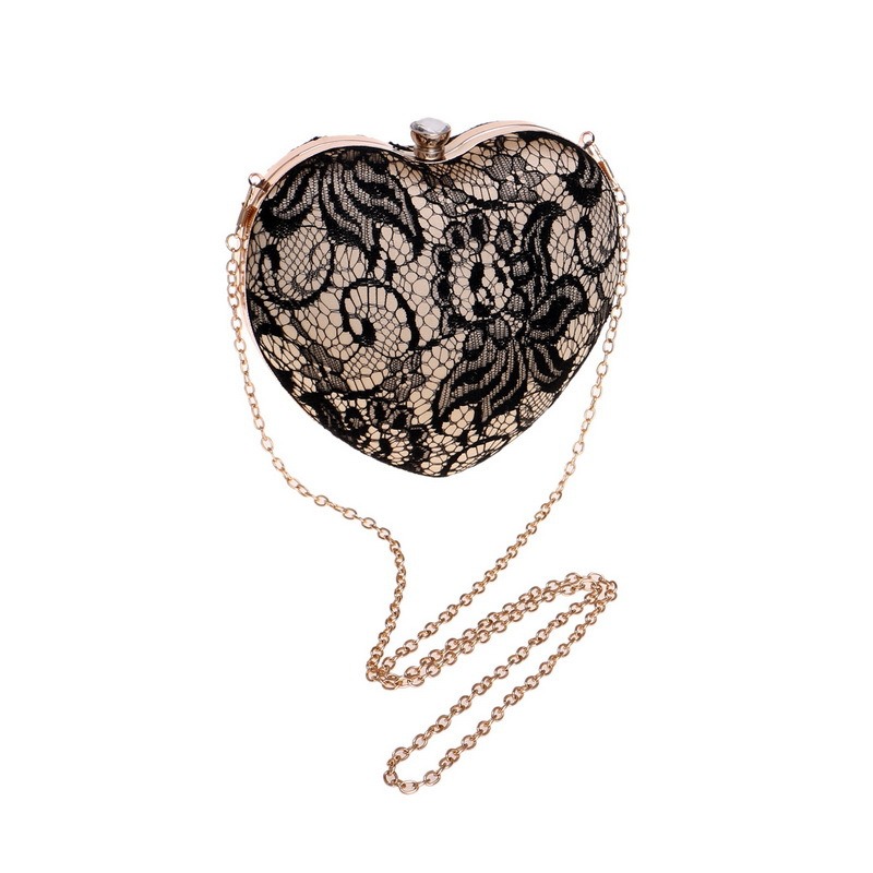 Ladies Famous Brand Evening Clutch Bag Heart Shape Lace Purse Tote Bag Luxury Phone Shoulder Bag Handbag Women Wrist Bag