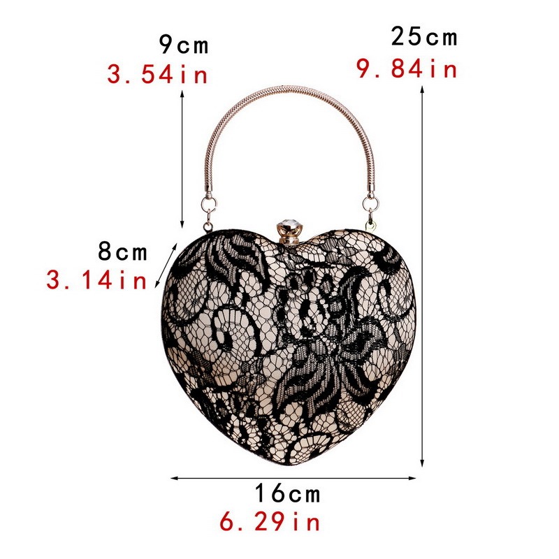 Ladies Famous Brand Evening Clutch Bag Heart Shape Lace Purse Tote Bag Luxury Phone Shoulder Bag Handbag Women Wrist Bag