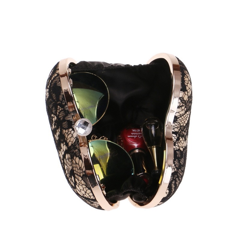 Ladies Famous Brand Evening Clutch Bag Heart Shape Lace Purse Tote Bag Luxury Phone Shoulder Bag Handbag Women Wrist Bag