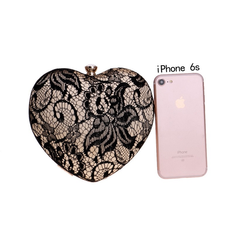 Ladies Famous Brand Evening Clutch Bag Heart Shape Lace Purse Tote Bag Luxury Phone Shoulder Bag Handbag Women Wrist Bag